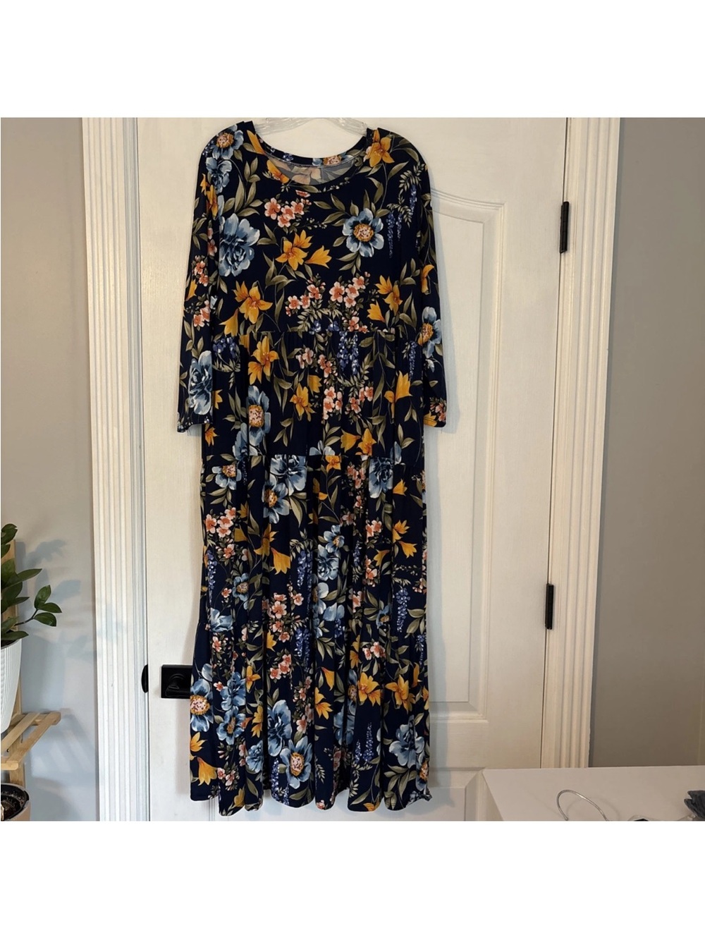 Celeste Navy Maxi Dress with Yellow & Light Blue Floral Print